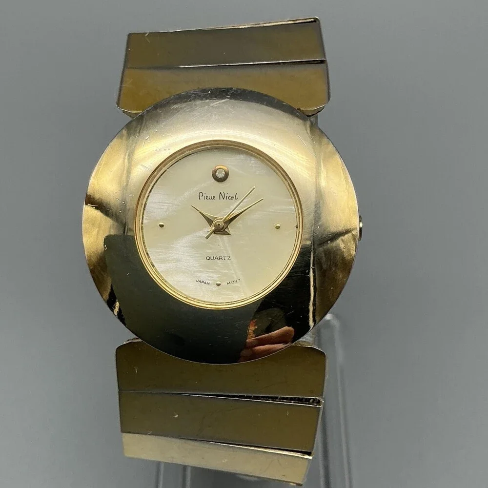 Vintage Pierre Nicol Womens Watch 32mm MOP Dial Gold Tone New Battery 6.75